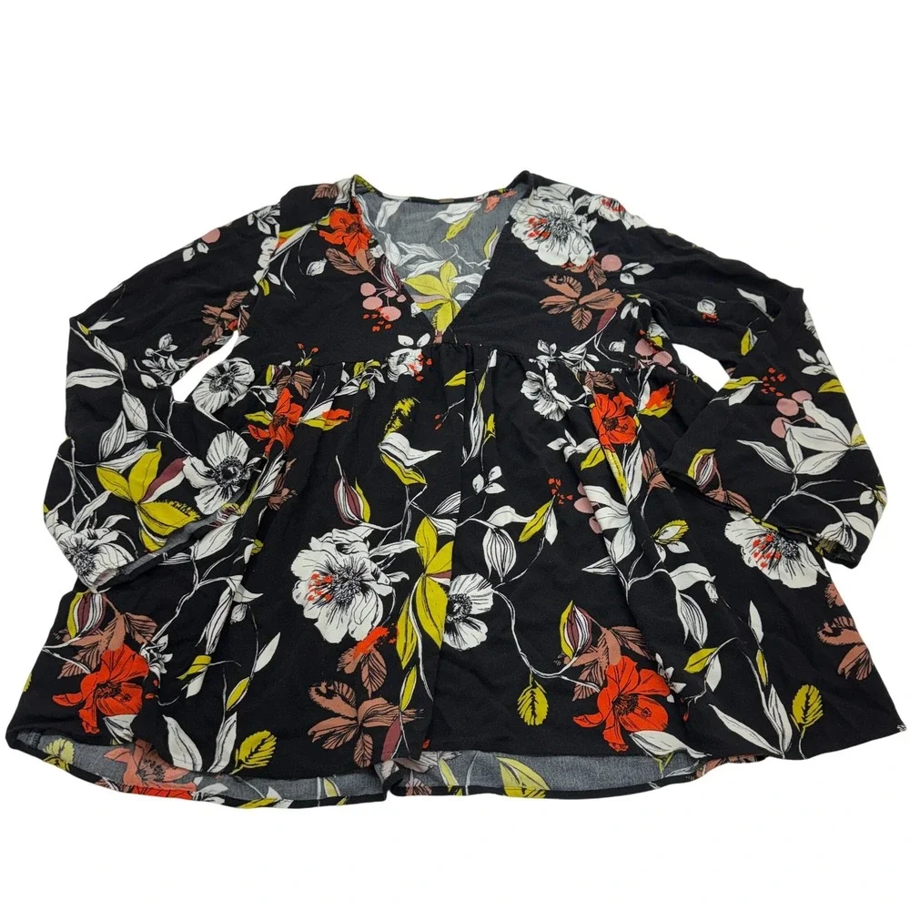 Free People Blouse Womens Small Black Bella Floral Boho Indie Peasant